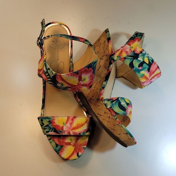 JESSICA SIMPSON JEISHA FLORAL WOMEN"S MULTICOLOR PEEP TOE ANKLE STRAP SANDAL - Picture 13 of 14